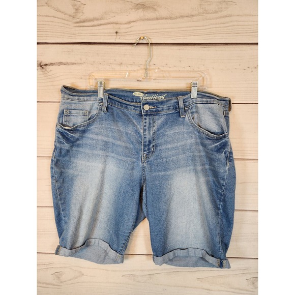 Old Navy Womens The SweetHeart Jean Shorts High Rise Roll-Cuffed Medium Wash 16 - Picture 1 of 7